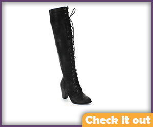 Black High Lace up Boot with Heel.