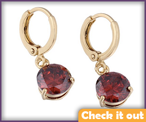 Gold Earrings Red Stone.