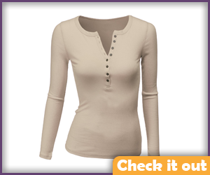 Ivory Long-Sleeve V-Neck  Button Top.